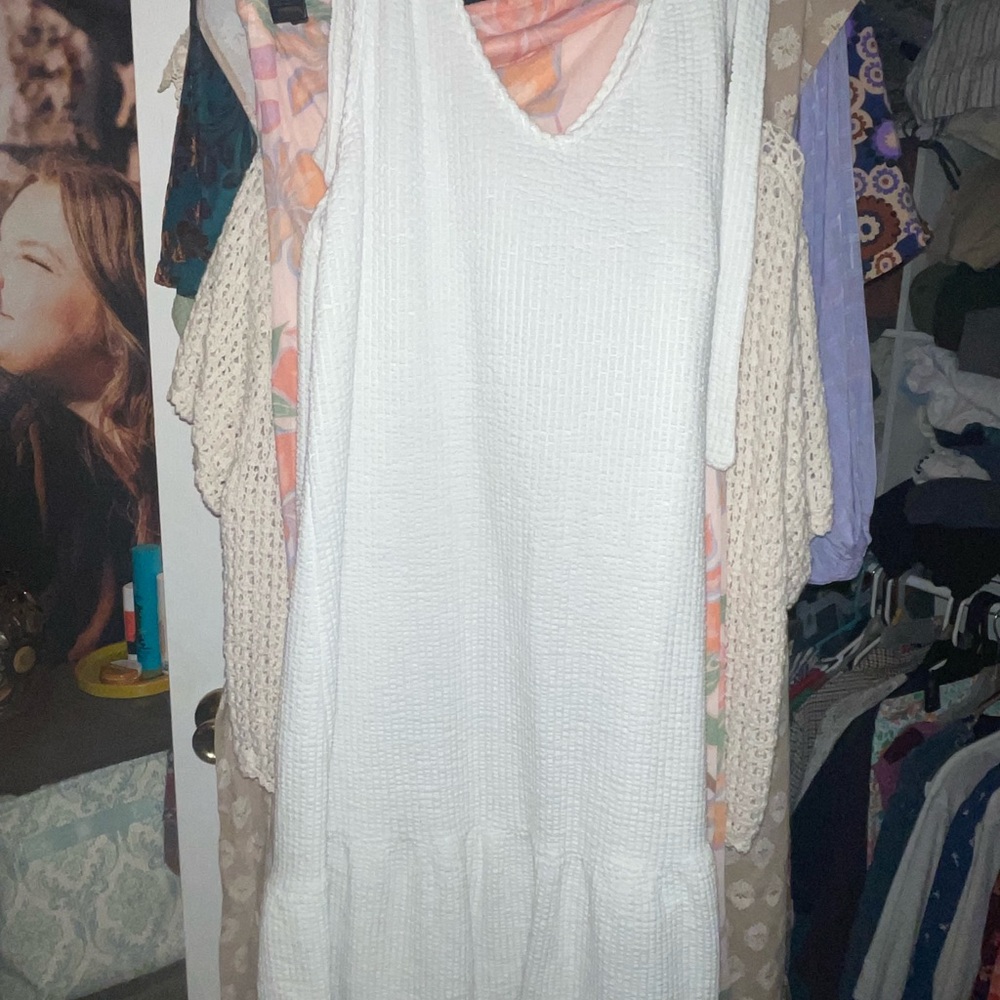 White Seersucker Style Dress by Green Envelope